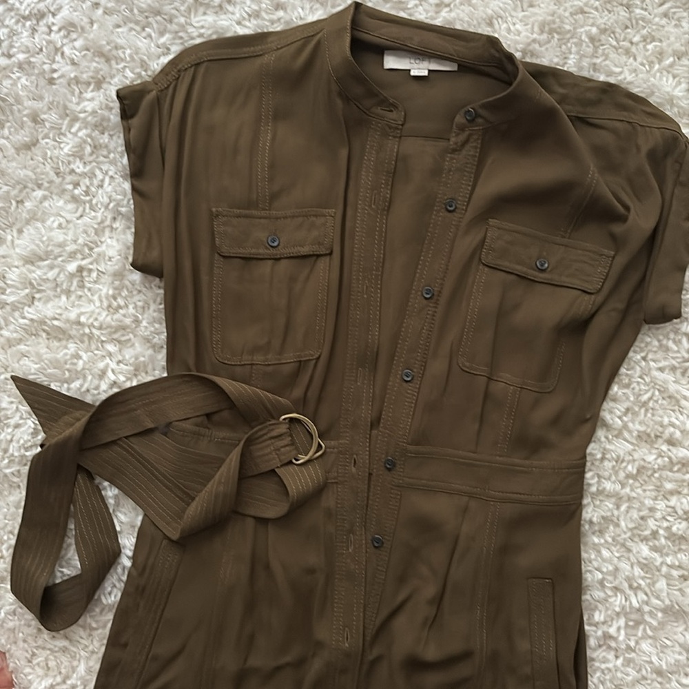 Loft Small Green Dress Button Up With Belt